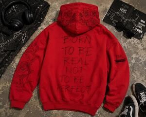 Reason Red Rose Hoodie Graphic Embroidery Streetwear Goth Grunge Unisex M